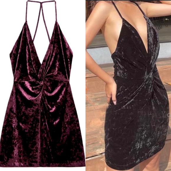 ZARA Holiday Maroon Velvet mini dress - Picture 5 of 10
